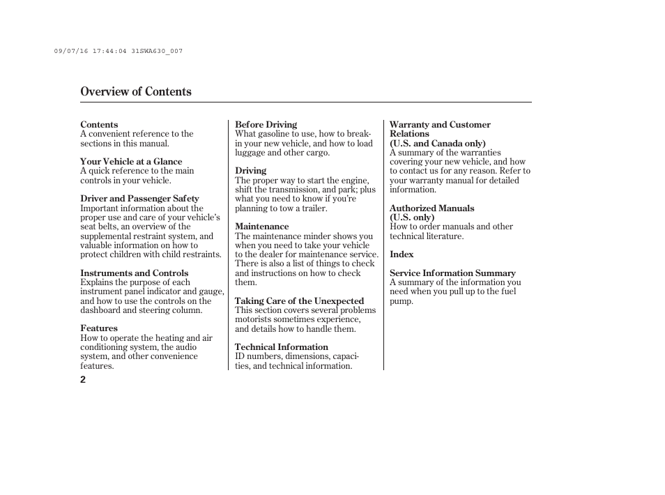 Overview of contents | HONDA 2010 CR-V User Manual | Page 8 / 446