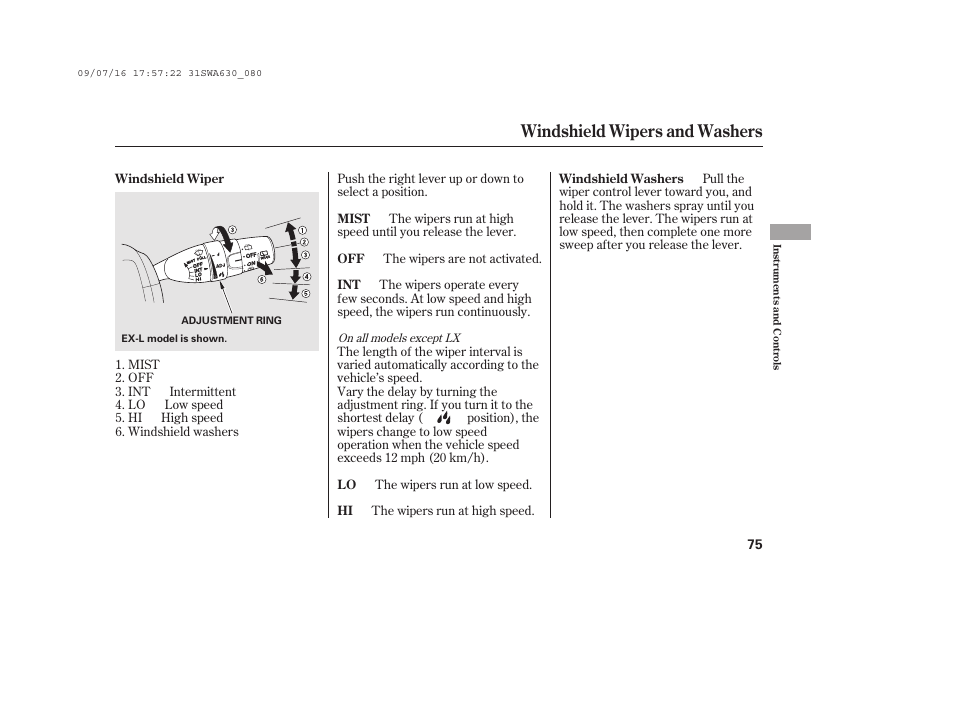 Windshield wipers and washers | HONDA 2010 CR-V User Manual | Page 81 / 446