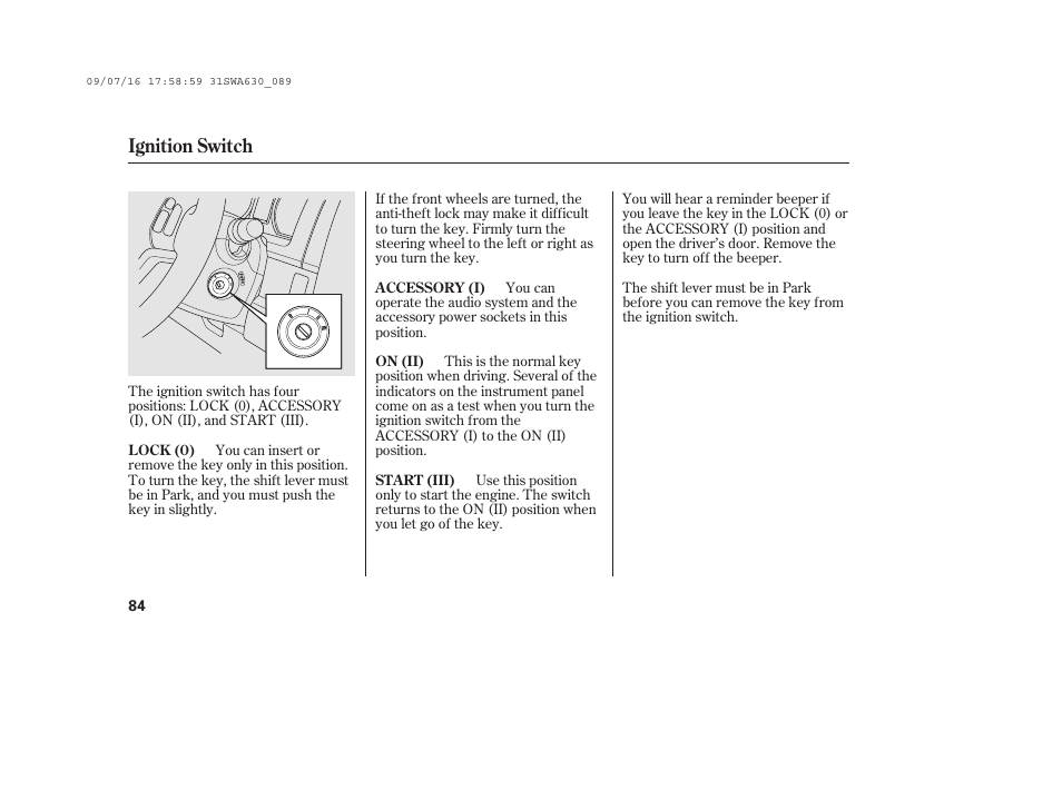 Ignition switch | HONDA 2010 CR-V User Manual | Page 90 / 446