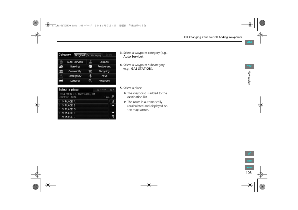 HONDA 2012 Fit Navigation User Manual | Page 104 / 198