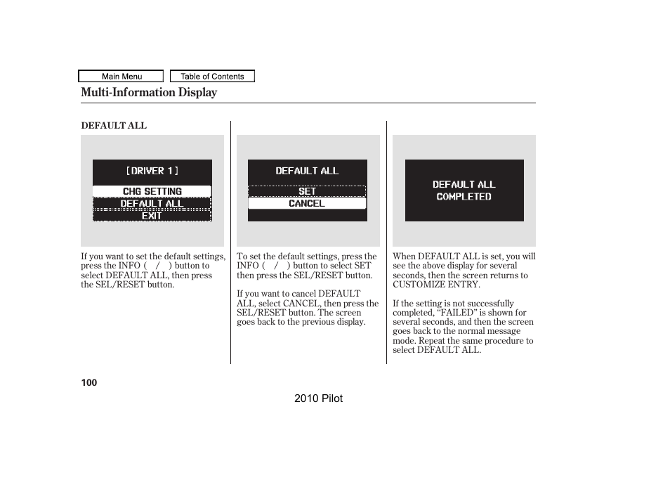 Multi-information display | HONDA 2010 Pilot User Manual | Page 104 / 575