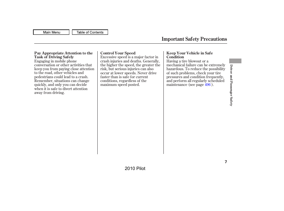 Important safety precautions | HONDA 2010 Pilot User Manual | Page 11 / 575