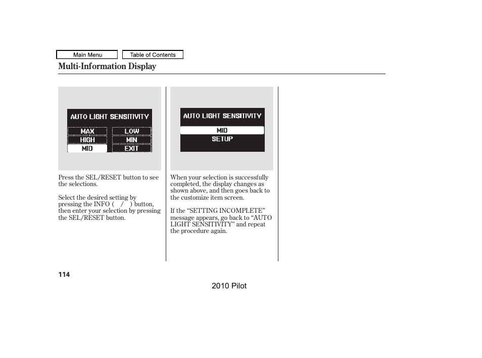 Multi-information display | HONDA 2010 Pilot User Manual | Page 118 / 575