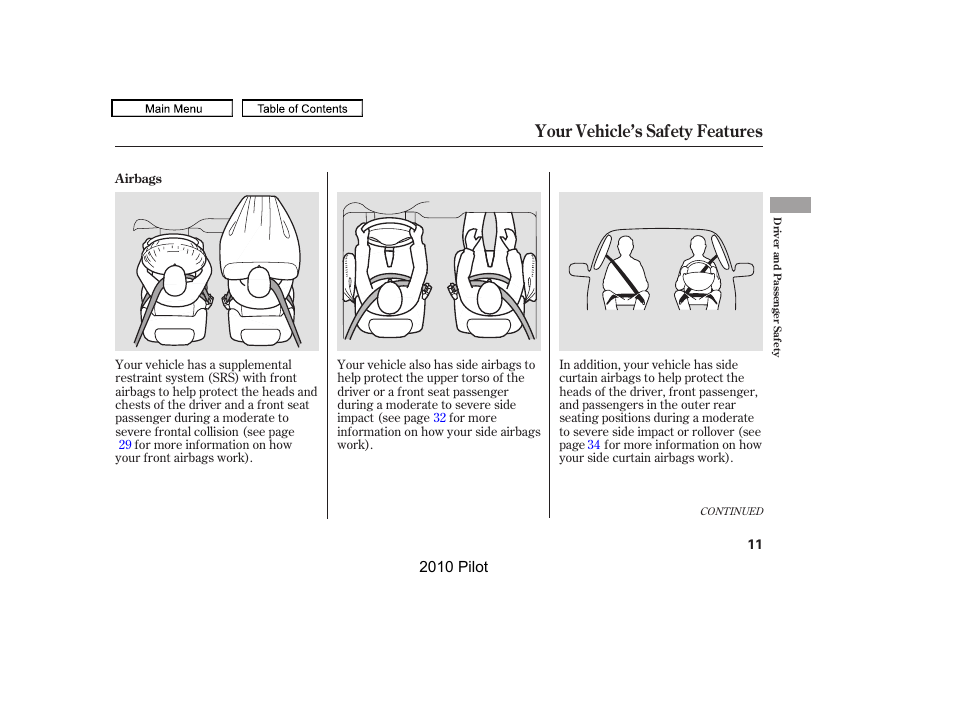 Your vehicle’s safety features | HONDA 2010 Pilot User Manual | Page 15 / 575