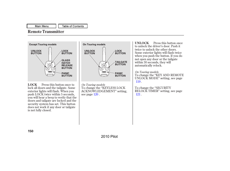 Remote transmitter | HONDA 2010 Pilot User Manual | Page 154 / 575