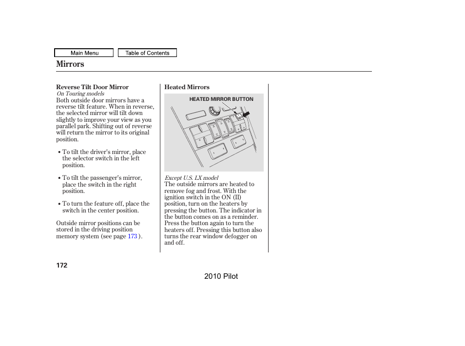 Mirrors | HONDA 2010 Pilot User Manual | Page 176 / 575