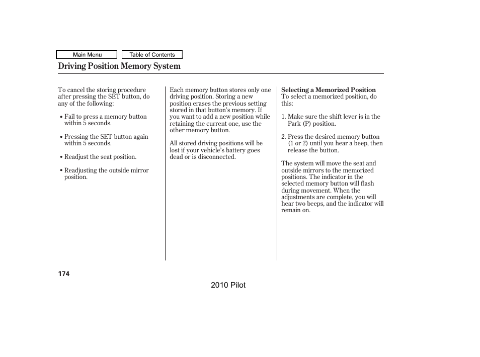 HONDA 2010 Pilot User Manual | Page 178 / 575