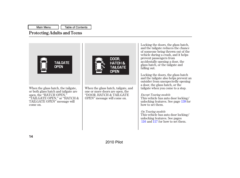 Protecting adults and teens | HONDA 2010 Pilot User Manual | Page 18 / 575