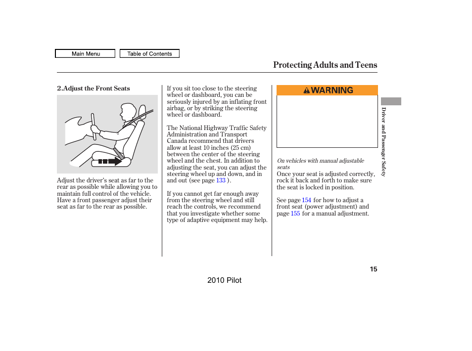 Protecting adults and teens | HONDA 2010 Pilot User Manual | Page 19 / 575