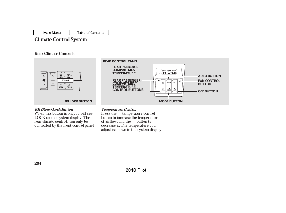 Climate control system | HONDA 2010 Pilot User Manual | Page 208 / 575