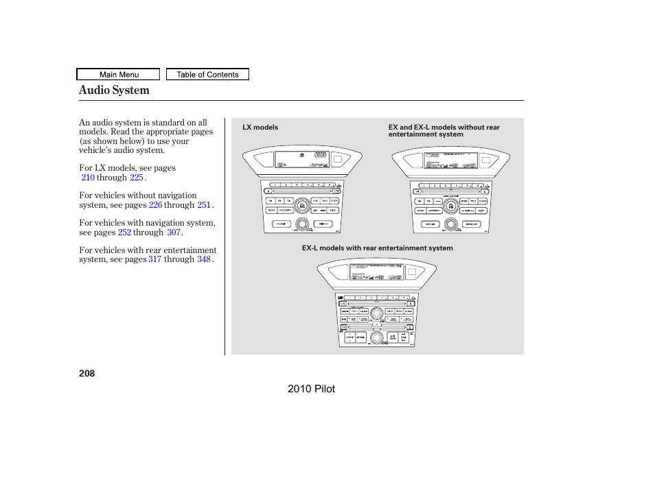 Audio system | HONDA 2010 Pilot User Manual | Page 212 / 575