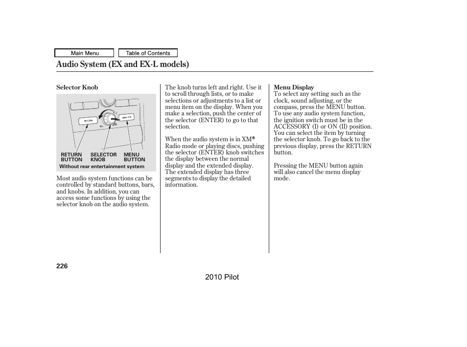 Audio system (ex and ex-l models) | HONDA 2010 Pilot User Manual | Page 230 / 575