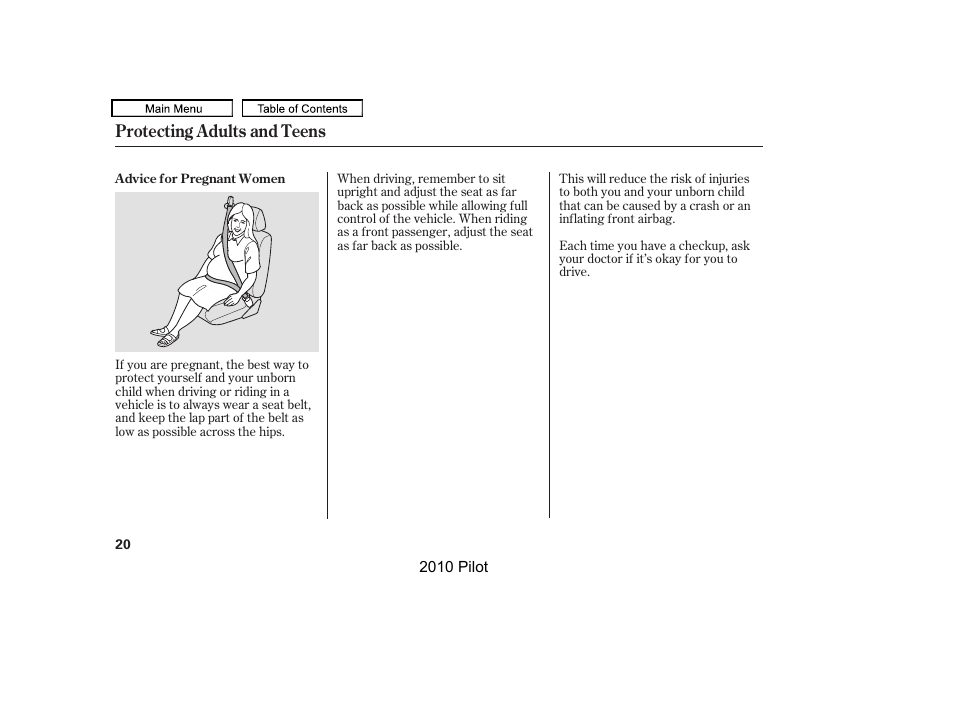 Protecting adults and teens | HONDA 2010 Pilot User Manual | Page 24 / 575