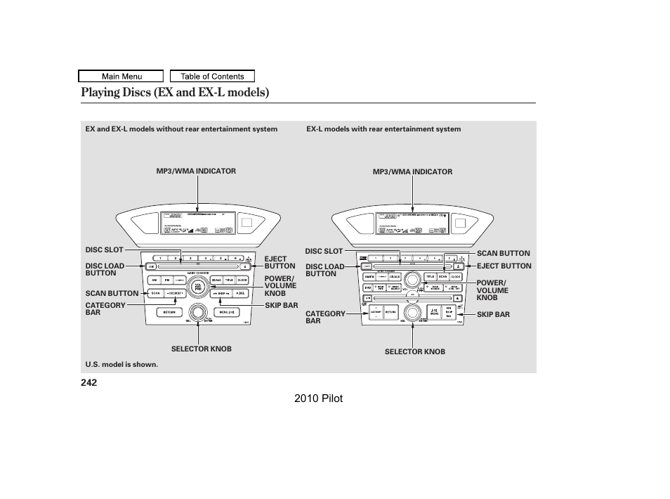 Playing discs (ex and ex-l models), 2010 pilot | HONDA 2010 Pilot User Manual | Page 246 / 575