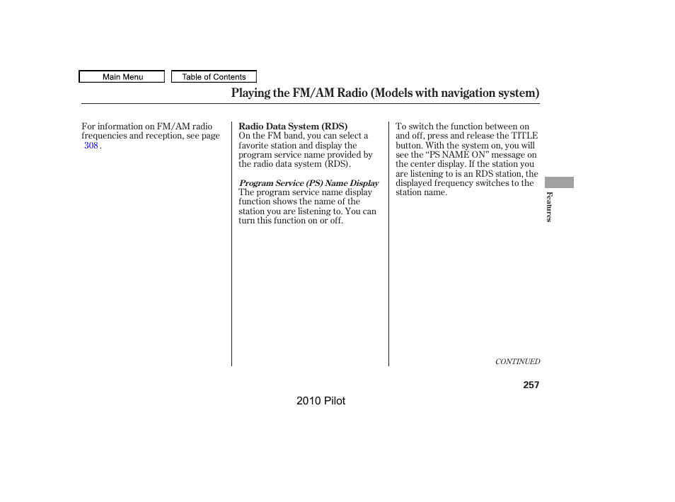 HONDA 2010 Pilot User Manual | Page 261 / 575