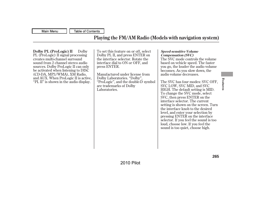 HONDA 2010 Pilot User Manual | Page 269 / 575