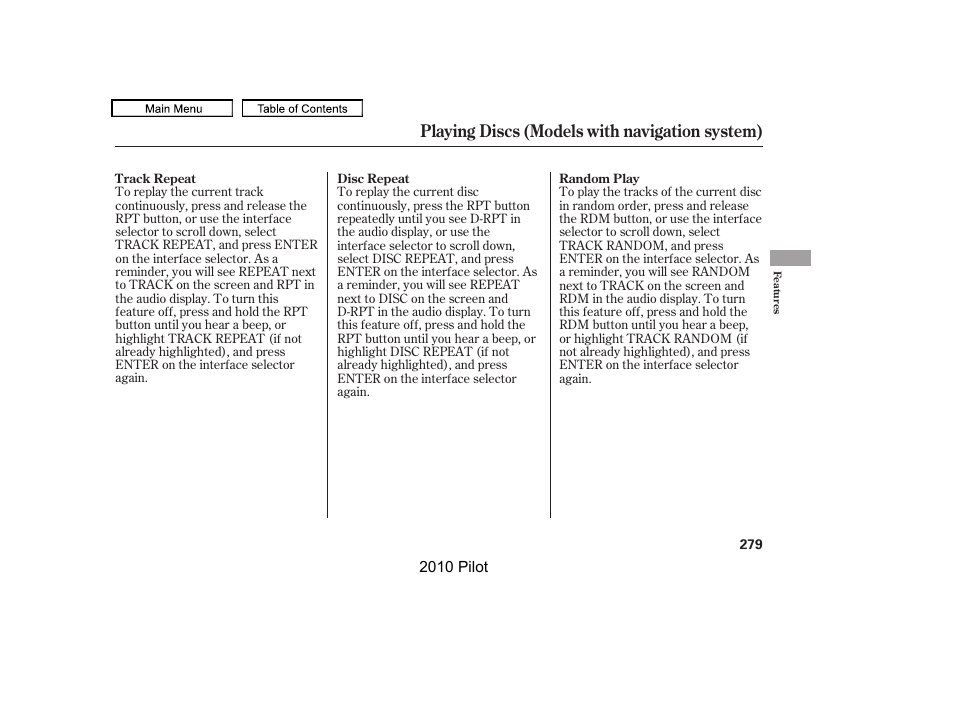 Playing discs (models with navigation system) | HONDA 2010 Pilot User Manual | Page 283 / 575