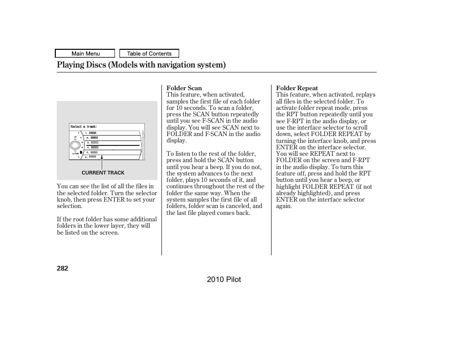 Playing discs (models with navigation system) | HONDA 2010 Pilot User Manual | Page 286 / 575