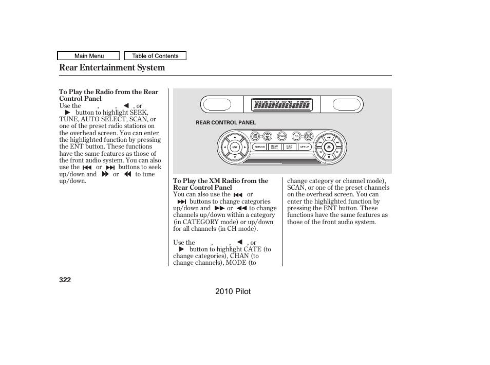 Rear entertainment system | HONDA 2010 Pilot User Manual | Page 326 / 575