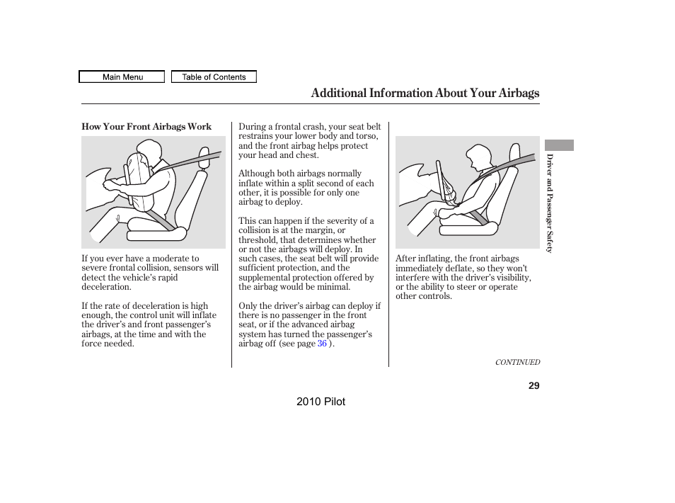 Additional information about your airbags | HONDA 2010 Pilot User Manual | Page 33 / 575