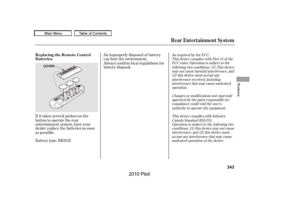 Rear entertainment system | HONDA 2010 Pilot User Manual | Page 347 / 575