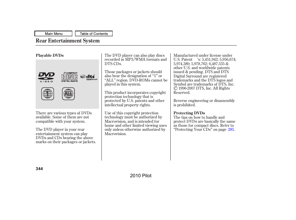 Rear entertainment system | HONDA 2010 Pilot User Manual | Page 348 / 575