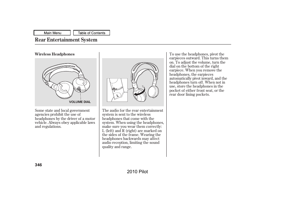 Rear entertainment system | HONDA 2010 Pilot User Manual | Page 350 / 575