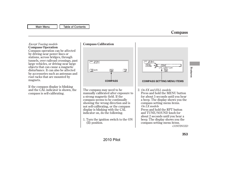 Compass | HONDA 2010 Pilot User Manual | Page 357 / 575