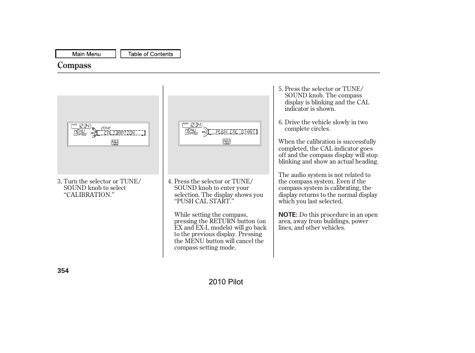 Compass | HONDA 2010 Pilot User Manual | Page 358 / 575