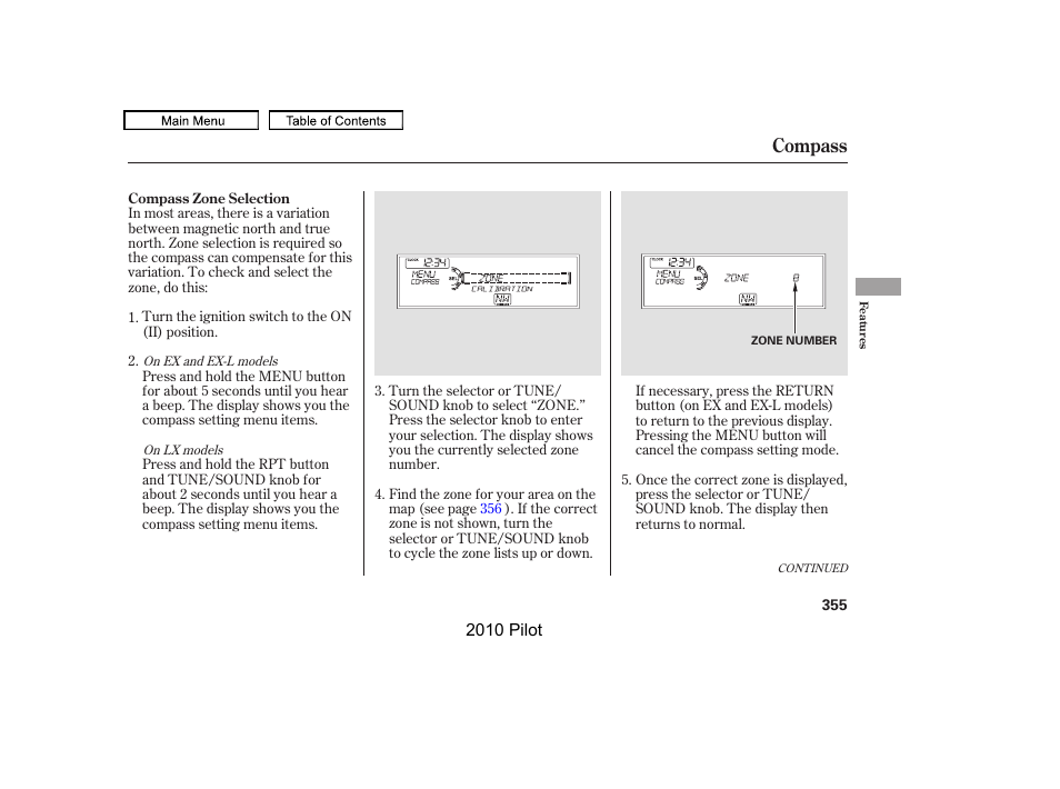 Compass | HONDA 2010 Pilot User Manual | Page 359 / 575