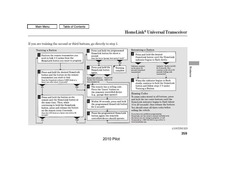 Homelink universal transceiver | HONDA 2010 Pilot User Manual | Page 363 / 575