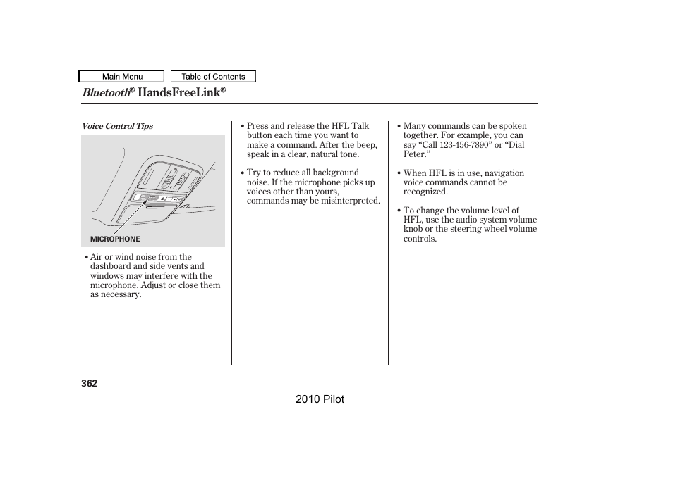 Handsfreelink | HONDA 2010 Pilot User Manual | Page 366 / 575