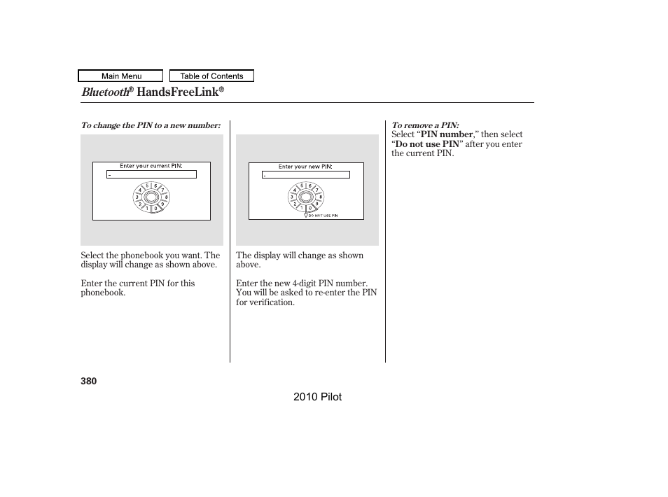 Handsfreelink | HONDA 2010 Pilot User Manual | Page 384 / 575