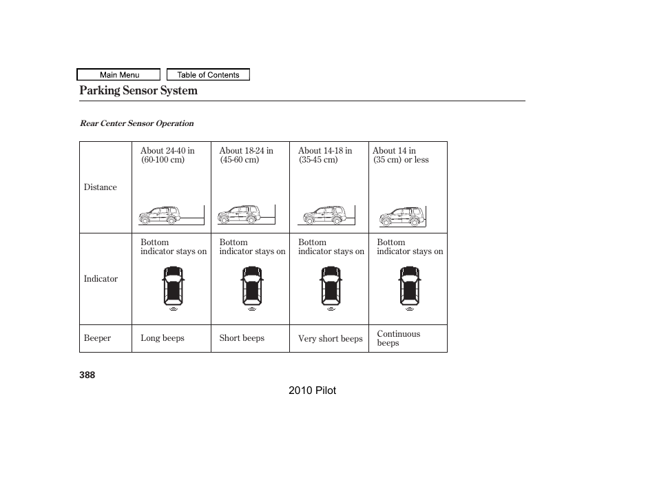 Parking sensor system | HONDA 2010 Pilot User Manual | Page 392 / 575