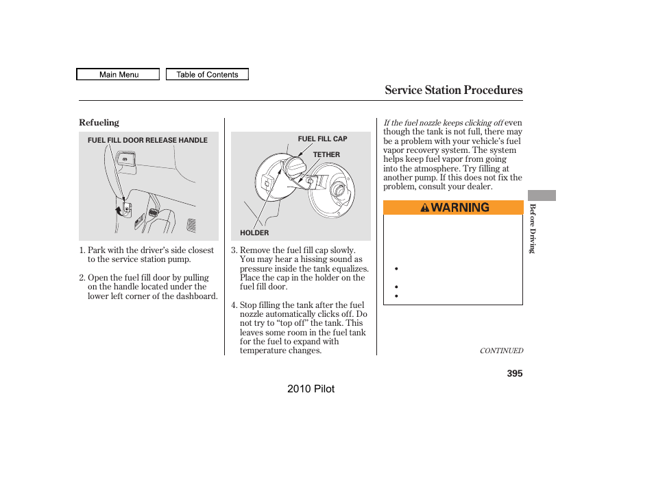 Service station procedures, 2010 pilot | HONDA 2010 Pilot User Manual | Page 399 / 575