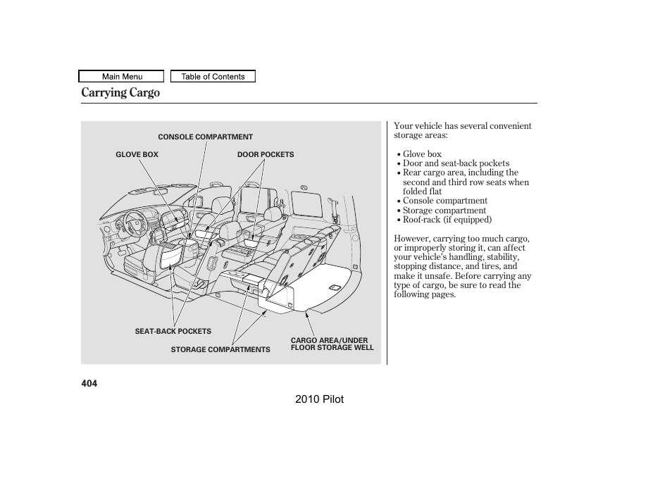 Carrying cargo | HONDA 2010 Pilot User Manual | Page 408 / 575