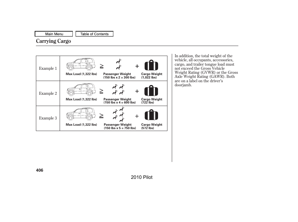 Carrying cargo, 2010 pilot | HONDA 2010 Pilot User Manual | Page 410 / 575