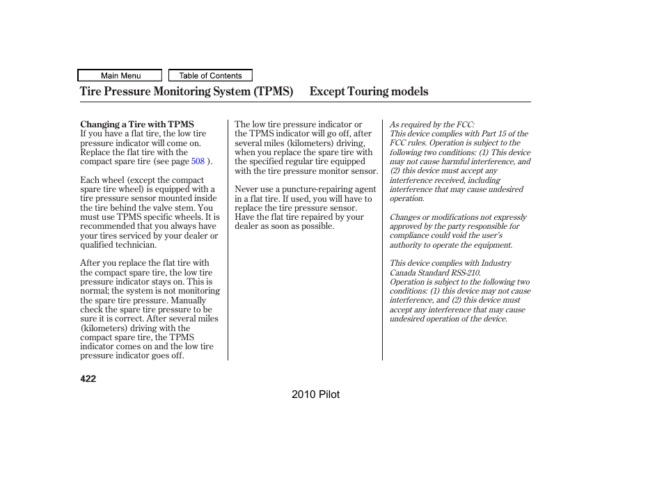 HONDA 2010 Pilot User Manual | Page 426 / 575