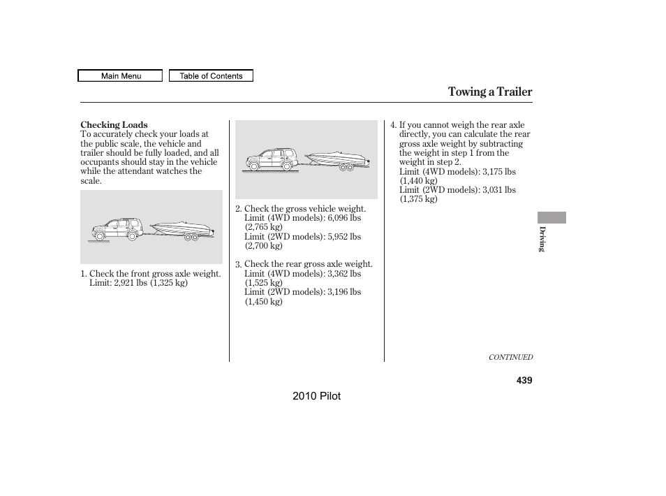 Towing a trailer | HONDA 2010 Pilot User Manual | Page 443 / 575