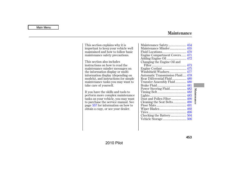 Maintenance | HONDA 2010 Pilot User Manual | Page 457 / 575