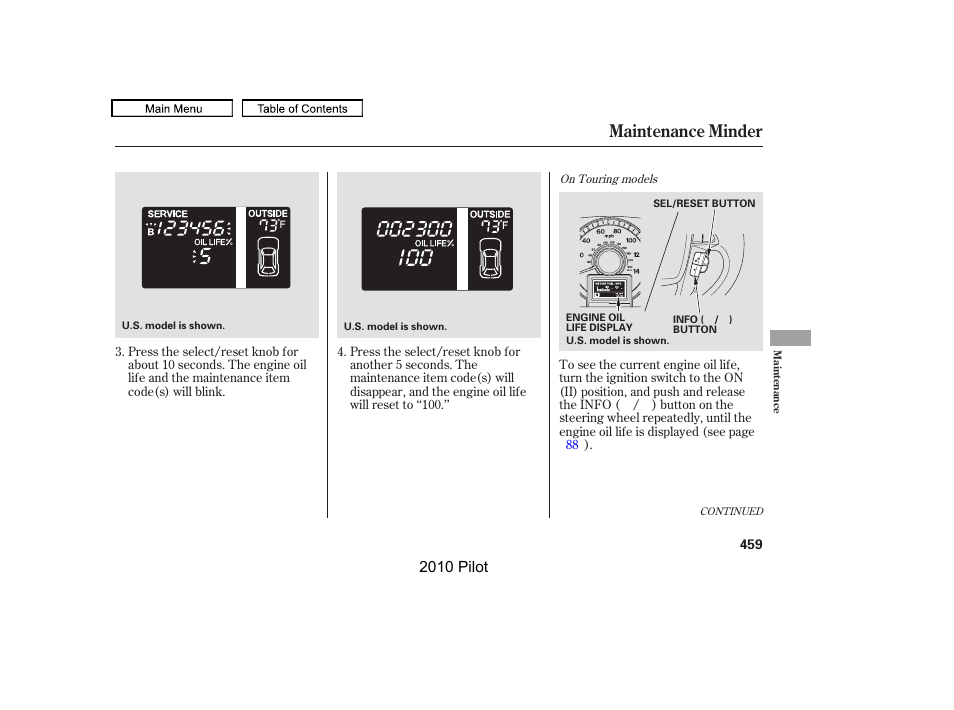 Maintenance minder, 2010 pilot | HONDA 2010 Pilot User Manual | Page 463 / 575