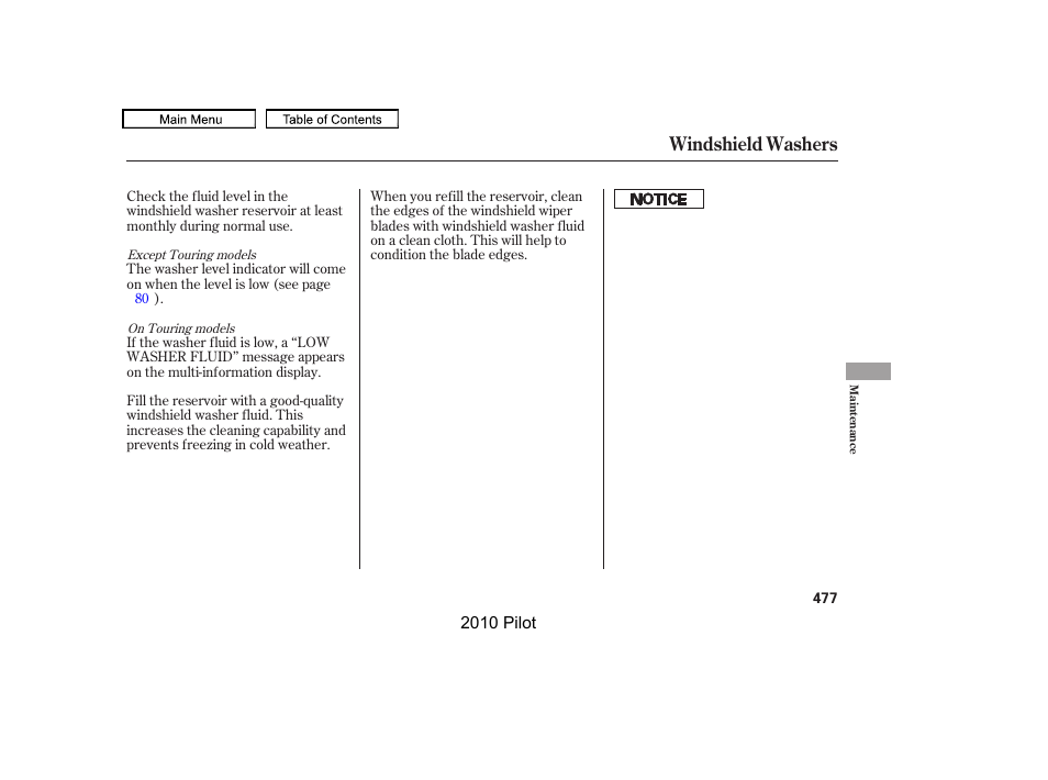 Windshield washers | HONDA 2010 Pilot User Manual | Page 481 / 575