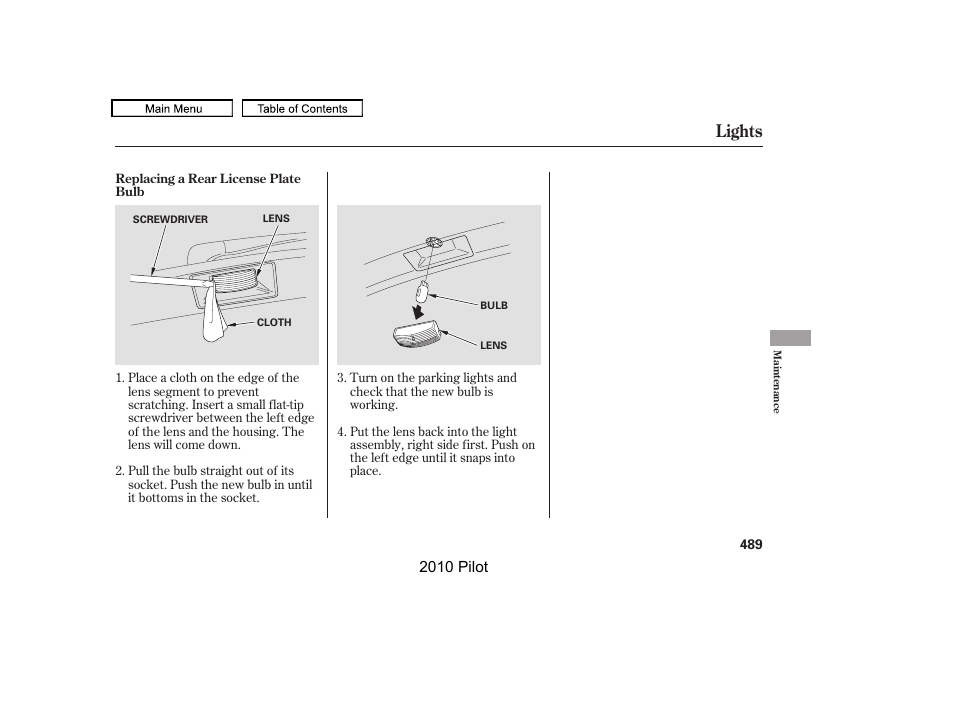 Lights | HONDA 2010 Pilot User Manual | Page 493 / 575