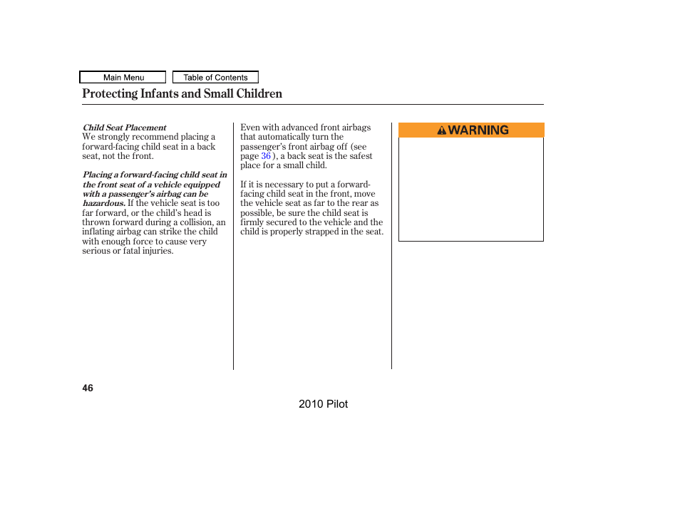 Protecting infants and small children | HONDA 2010 Pilot User Manual | Page 50 / 575