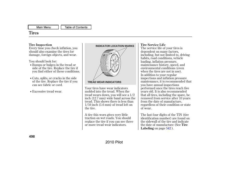 Tires | HONDA 2010 Pilot User Manual | Page 502 / 575