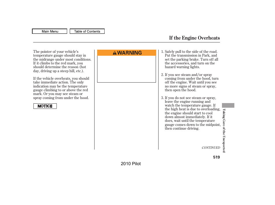 If the engine overheats, 2010 pilot | HONDA 2010 Pilot User Manual | Page 523 / 575