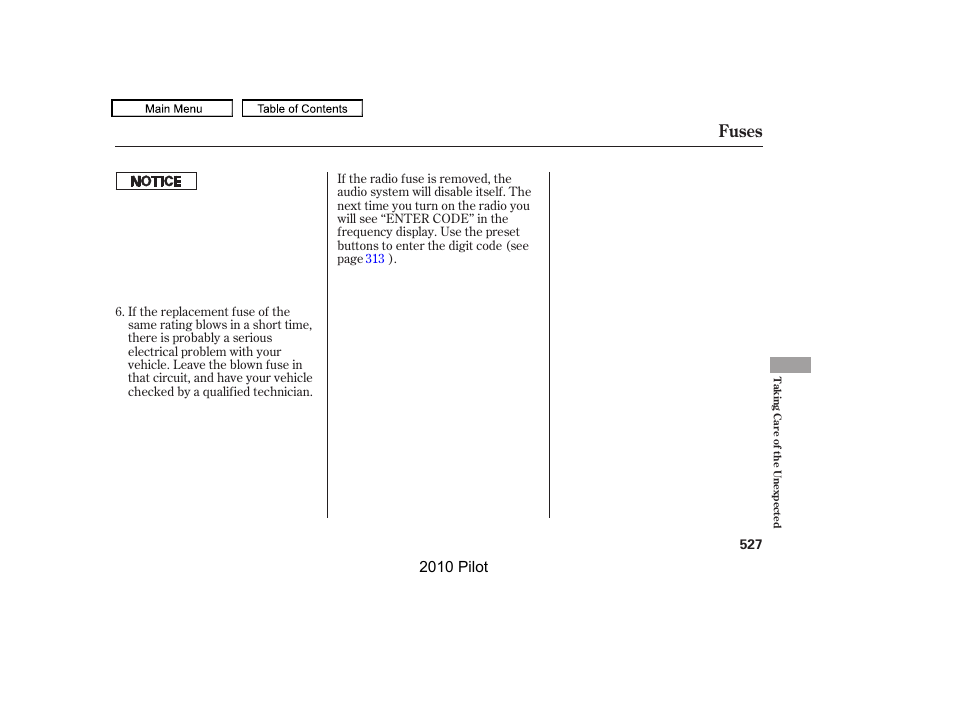 Fuses, 2010 pilot | HONDA 2010 Pilot User Manual | Page 531 / 575