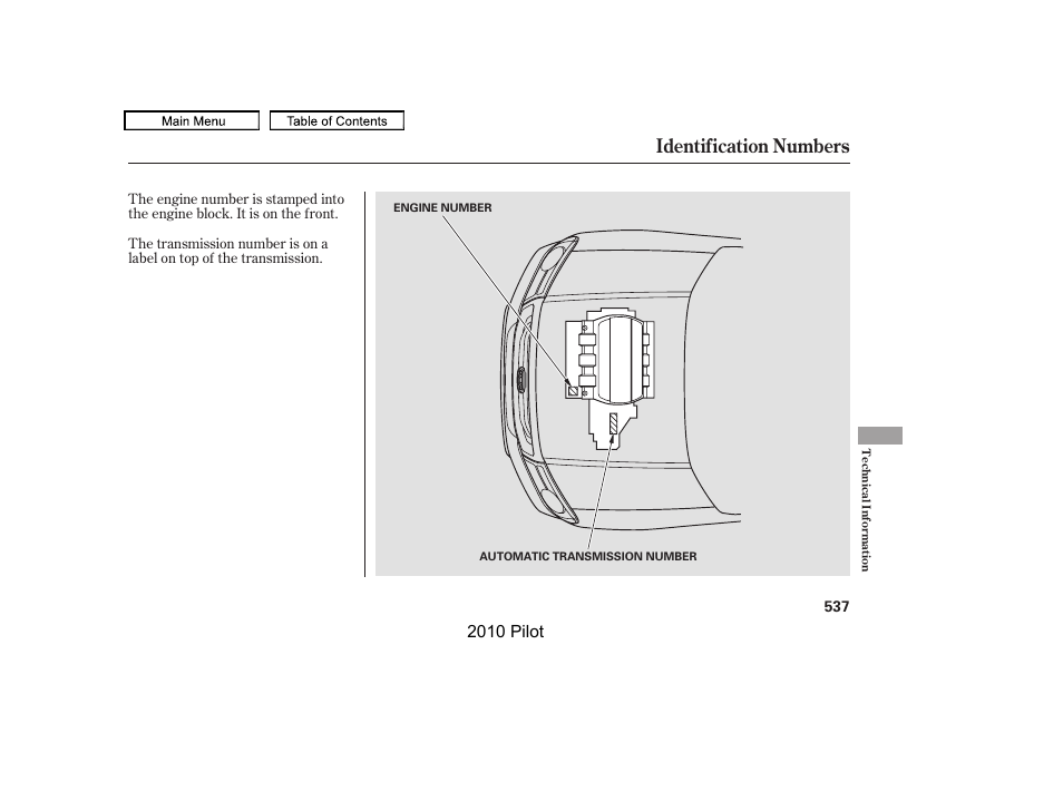 Identification numbers | HONDA 2010 Pilot User Manual | Page 541 / 575