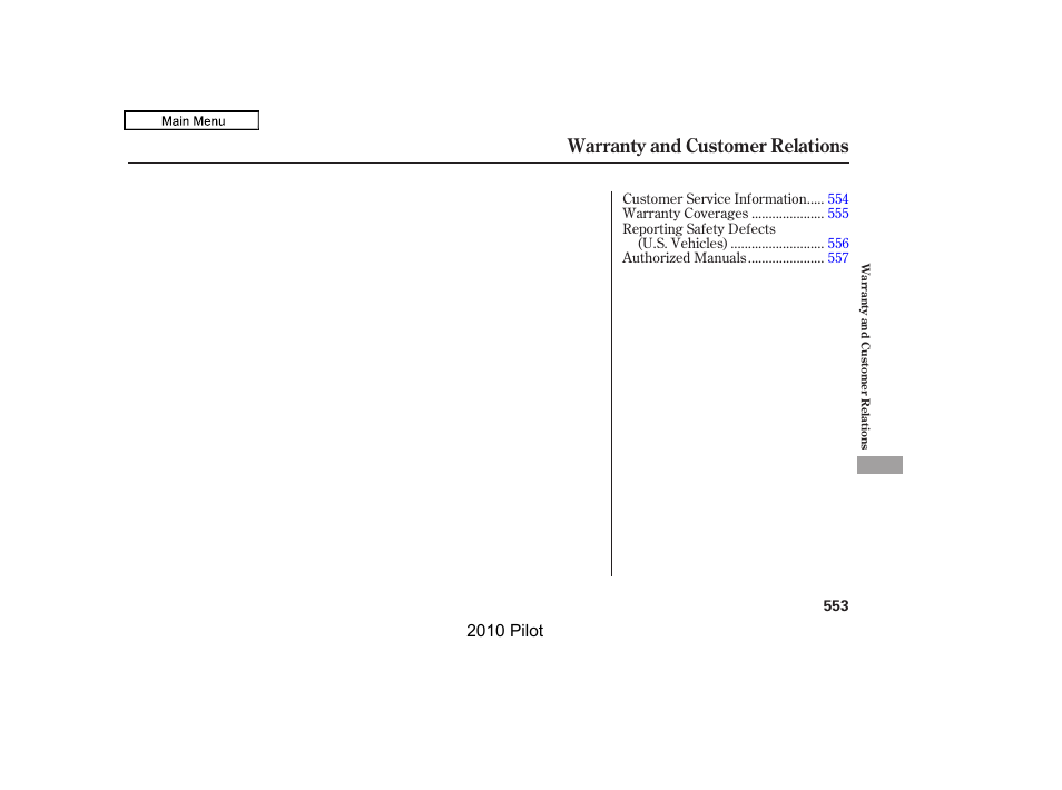 Warranty and customer relations, 2010 pilot | HONDA 2010 Pilot User Manual | Page 557 / 575