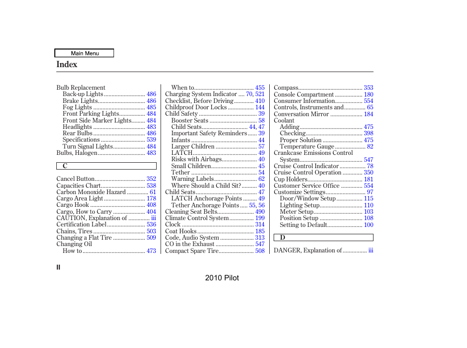 Index | HONDA 2010 Pilot User Manual | Page 564 / 575